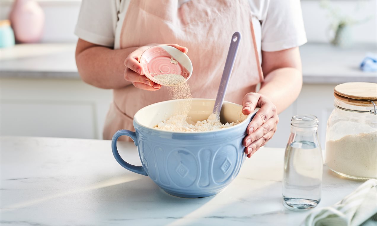 Pouring in yeast